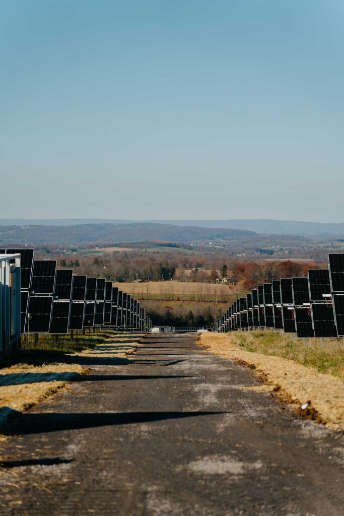 Solar panels along a road